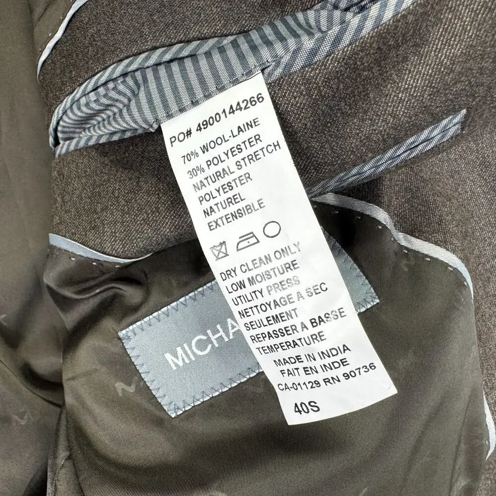 Michael Kors Mens Kidwell Classic Fit Wool Blend Stretch Suit Jacket Brown 40S